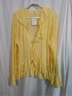 Yellow Ruffle Tie-Front Blouse